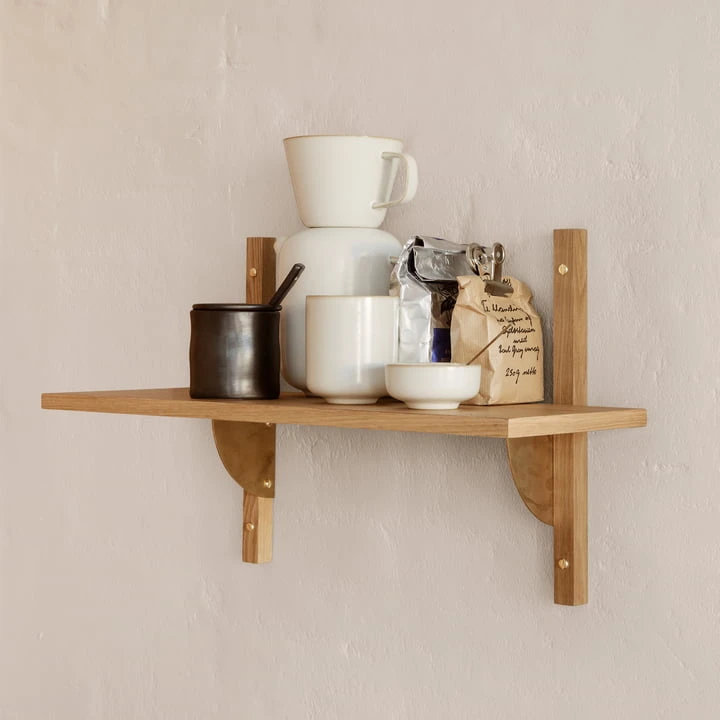 Ferm Living - Sector Wall Shelf Single, 54 Cm, Oak / Brass Black - Image 3
