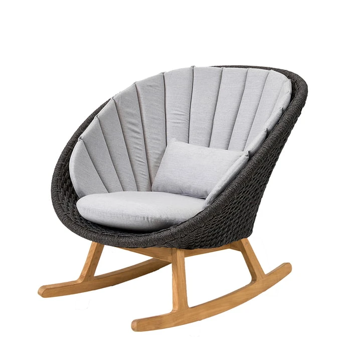 Cane-line - Peacock Rocking Chair Outdoor, Teak / Dark Gray / Light Gray