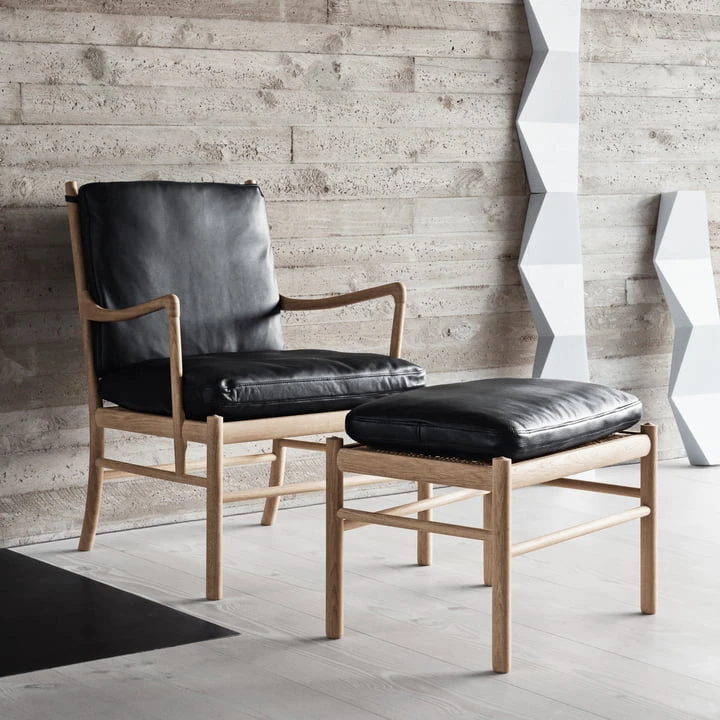 Carl Hansen - OW149F Colonial Footstool, Soaped Oak / Leather SIF 95 - Image 6