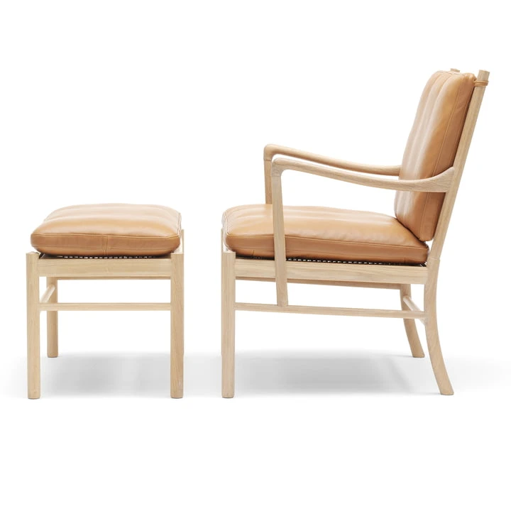 Carl Hansen - OW149F Colonial Footstool, Soaped Oak / Leather SIF 95 - Image 4