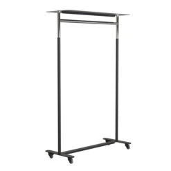 Frost - Bukto Coat Rack With Castors And Shelf 100 Cm, Polished Stainless Steel / Black