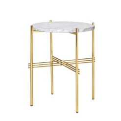 Gubi - TS Coffee Table Ø 40 Cm, Brass / Marble White