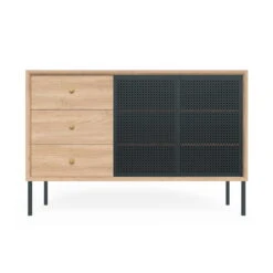 Hartô - Gabin Sideboard High With Drawers, Oak / Anthracite Gray (RAL 7016)