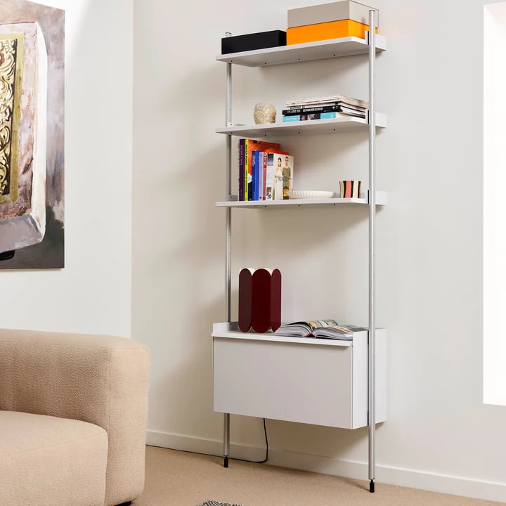 Hay - Pier System 1041, Floor Shelf With Lattice Shelf, H 209 X 82 Cm, White / Aluminum - Image 3