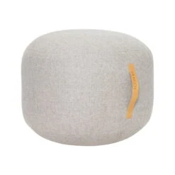Hübsch Interior - Pouf With Leather Handle, Ø 50 X H 35 Cm, Grey