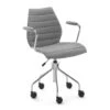 Kartell - Maui Soft Office Chair With Armrests And Castors, Chrome-plated Steel / Noma Grey