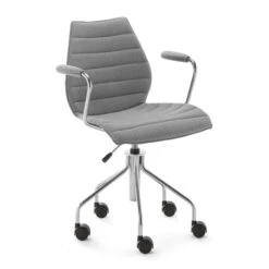 Kartell - Maui Soft Office Chair With Armrests And Castors, Chrome-plated Steel / Noma Grey