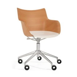 Kartell - Q/Wood Chair With Castors, Chrome / Light Beech