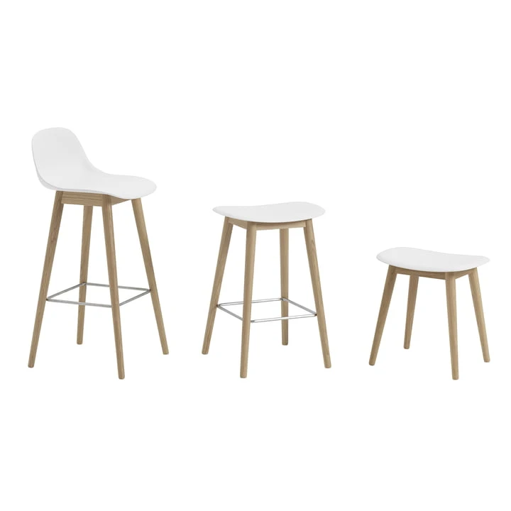 Muuto - Fiber Stool Wood Base, Natural Oak / White - Image 3