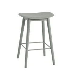 Muuto - Fiber Bar Stool Wood Base H 65 Cm, Gray