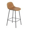 Muuto - Bar Fiber Stool Tube Base With Backrest H 65 Cm, Black / Leather Cognac