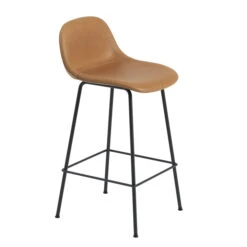 Muuto - Bar Fiber Stool Tube Base With Backrest H 65 Cm, Black / Leather Cognac