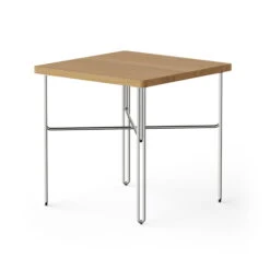 NINE - Inline Side Table, 40 X 40 Cm, Oak / Polished Stainless Steel