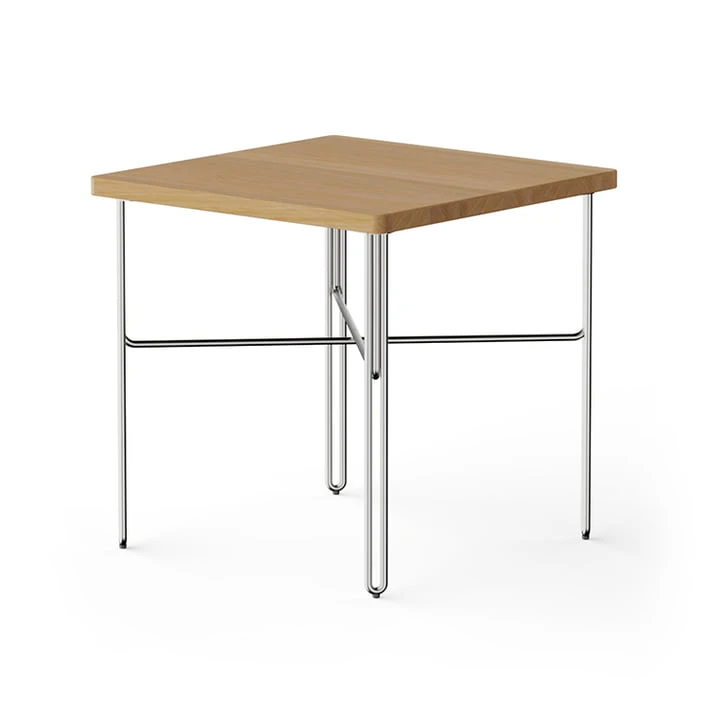 NINE - Inline Side Table, 40 X 40 Cm, Oak / Polished Stainless Steel