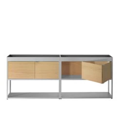 Hay - New Order Sideboard , Double With Shelf, Light Grey With Oak Doors