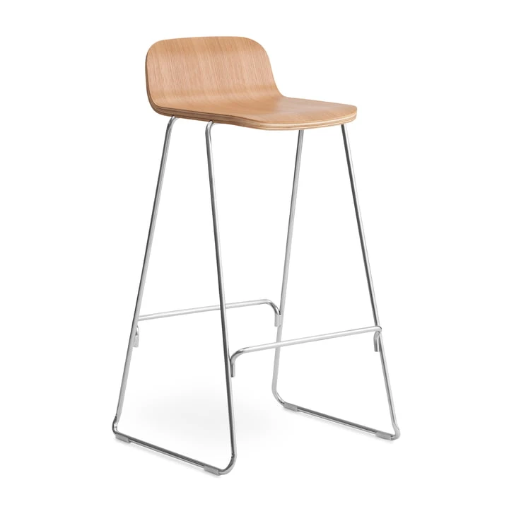 Normann Copenhagen - Bar Just Stool With Backrest, H 75 Cm, Natural Oak / Chrome