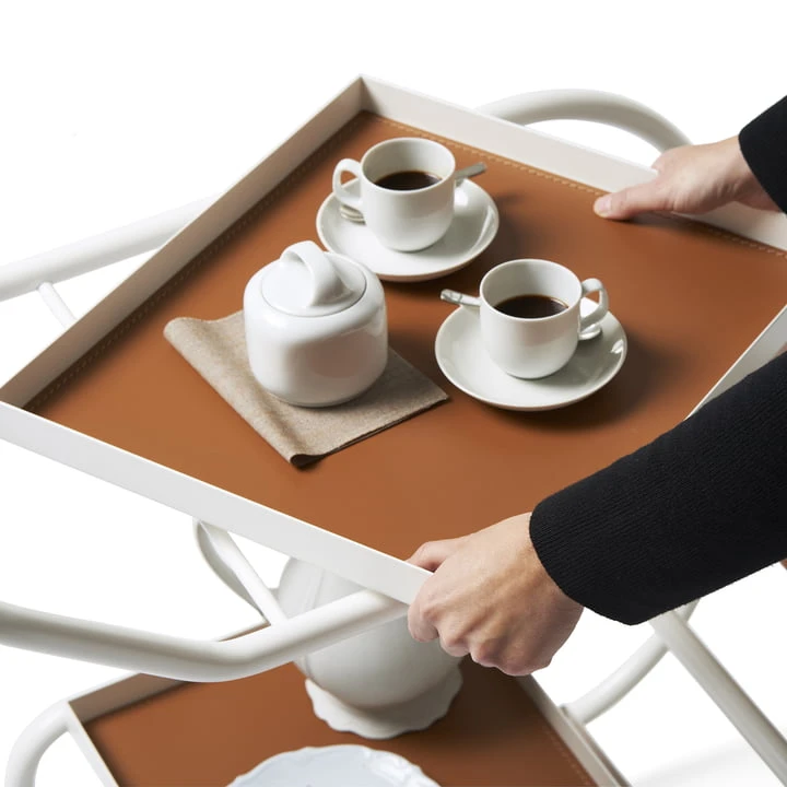 Opinion Ciatti - Zenzero Serving Trolley, Leather / Matt White (RAL 9016) - Image 4