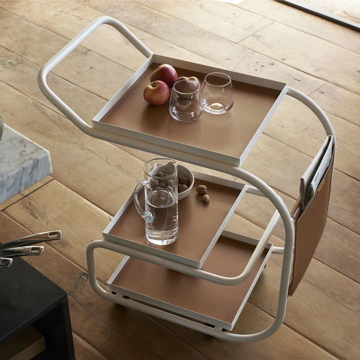 Opinion Ciatti - Zenzero Serving Trolley, Leather / Matt White (RAL 9016) - Image 2