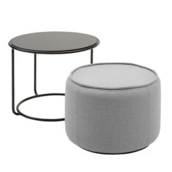 Softline - Tom Pouf And Side Table, ø 58 X H 47 Cm, Black / Vision Hellgau (445)