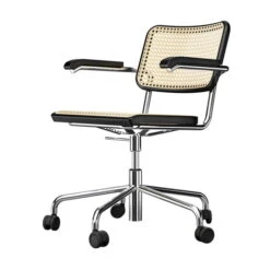 Thonet - S 64 VDR Swivel Chair, Chrome / Beech Stained Black (TP 29) / Wickerwork With Plastic Support Fabric