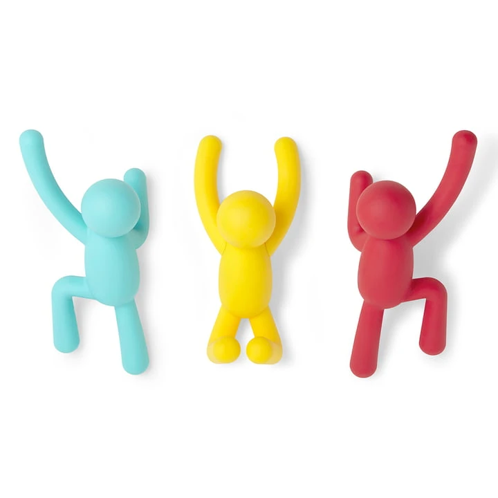 Umbra - Buddy Wall Hook Set Of 3, Blue / Yellow / Red