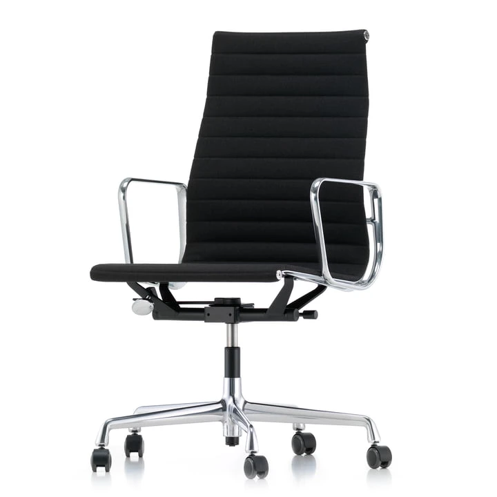 Vitra - EA 119 Office Chair Chrome With Armrests, Swivel, Hopsak Nero (hard Floor Castors)