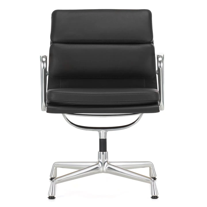 Vitra - EA 208 Soft Pad Chair Aluminum Polished With Armrests, Swivel, Leather Premium Black - Image 4
