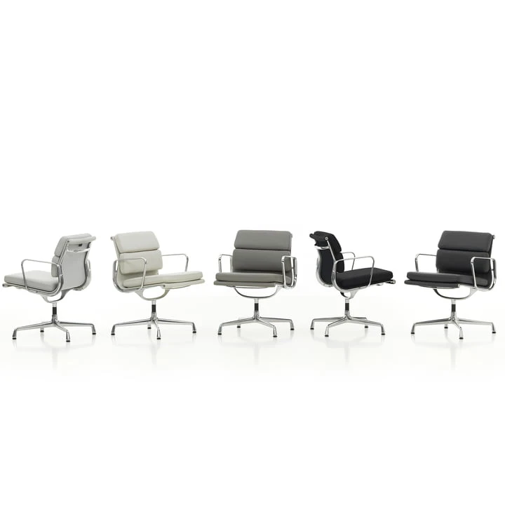 Vitra - EA 208 Soft Pad Chair Aluminum Polished With Armrests, Swivel, Leather Premium Black - Image 3