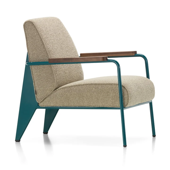 Vitra - Fauteuil De Salon Armchair, Nubia Bamboo / Terra, Prouvé Bleu Dynastie Powder Coated, Walnut Armrests