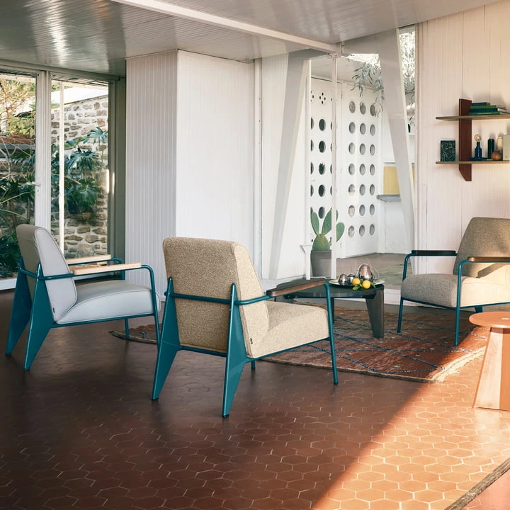 Vitra - Fauteuil De Salon Armchair, Nubia Bamboo / Terra, Prouvé Bleu Dynastie Powder Coated, Walnut Armrests - Image 3