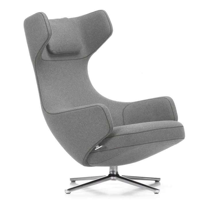 Vitra - Grand Repos Armchair, Cosy 2 Light Gray (01 Kieselgrau ), Polished Aluminum (felt Glides)