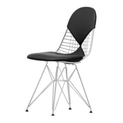 Vitra - Wire Chair DKR-2 (new Height), Premium F Leather / Black, Basic Dark (felt Glides)